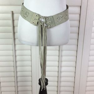 Boho /Grunge Belt Gray Suede Fringed Studded